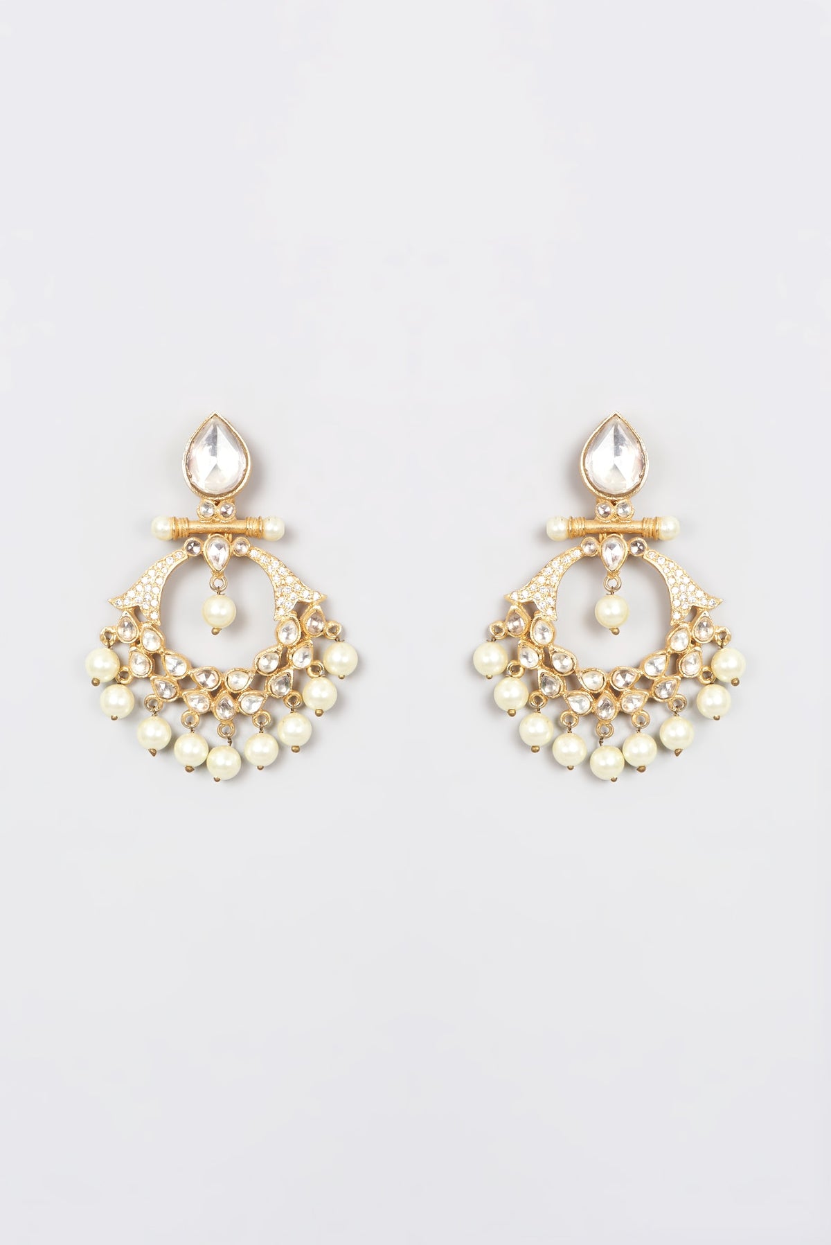 Gold Plated Kundan Polki & Pearl Dangler Earrings