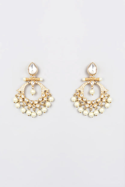 Gold Plated Kundan Polki & Pearl Dangler Earrings