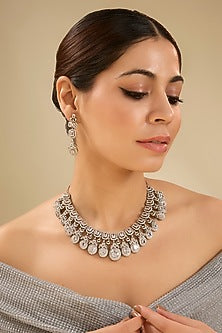 Gold Finish Kundan Polki & Beaded Necklace Set