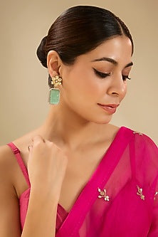 Gold Finish Turquoise Stone Dangler Earrings