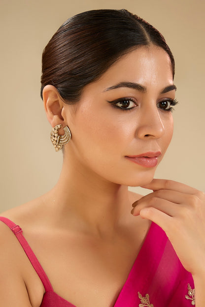 Gold Finish Beaded Dangler Earrings