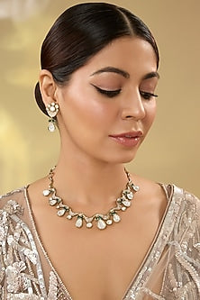 Gold Finish Kundan Polki Necklace Set