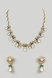 Gold Finish Kundan Polki Necklace Set