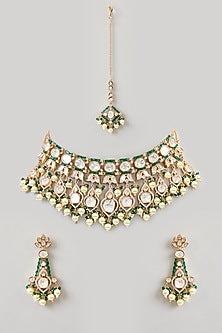 Gold Finish Kundan Polki Choker Necklace Set