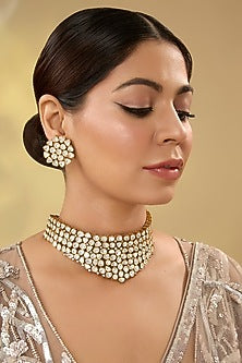 Gold Finish Kundan Polki Choker Necklace Set