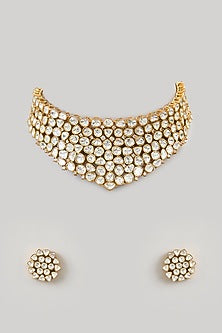 Gold Finish Kundan Polki Choker Necklace Set