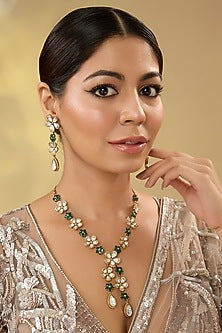 Gold Finish Kundan Polki Necklace Set