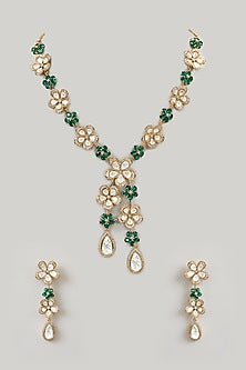 Gold Finish Kundan Polki Necklace Set