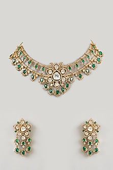 Gold Finish Kundan Polki & Diamond Necklace Set
