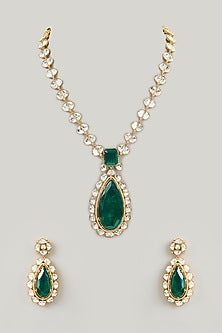 Gold Finish Kundan Polki Pendant Necklace Set