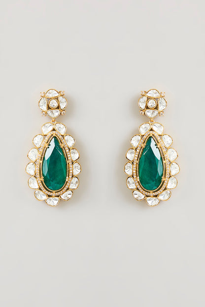 Gold Finish Kundan Polki Pendant Necklace Set