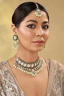 Gold Finish Kundan Polki Choker Necklace Set