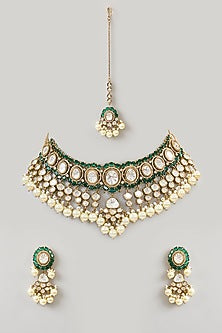 Gold Finish Kundan Polki Choker Necklace Set