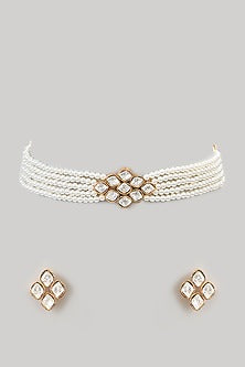 Gold Finish Kundan Polki Choker Necklace Set