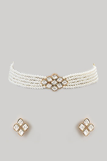 Gold Finish Kundan Polki Choker Necklace Set