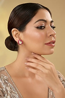 Gold Finish Kundan Polki Stud Earrings