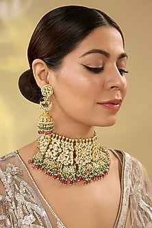 Gold Finish Kundan Polki Choker Necklace Set