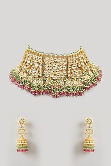 Gold Finish Kundan Polki Choker Necklace Set
