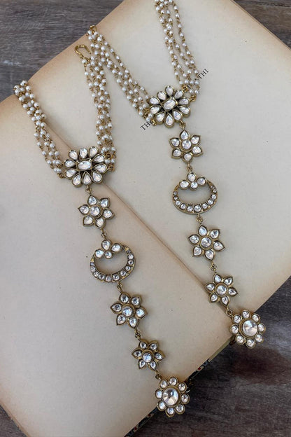 Gold Finish Kundan Polki Haathphool (Set Of 2)