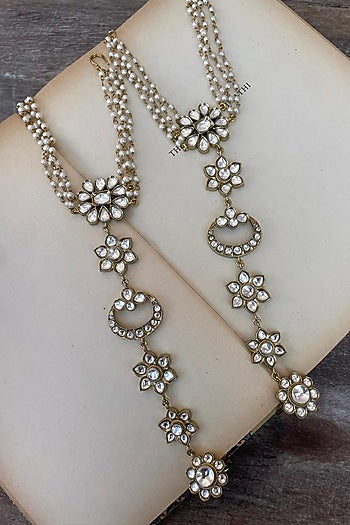 Gold Finish Kundan Polki Haathphool (Set Of 2)