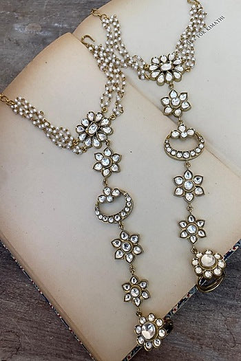 Gold Finish Kundan Polki Haathphool (Set Of 2)