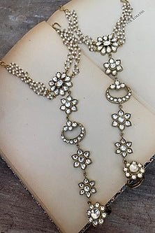 Gold Finish Kundan Polki Haathphool (Set Of 2)
