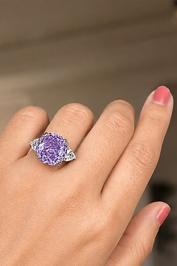 White Finish Purple Synthetic Stone Ring