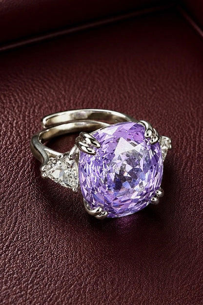 White Finish Purple Synthetic Stone Ring