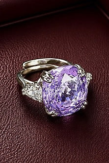 White Finish Purple Synthetic Stone Ring