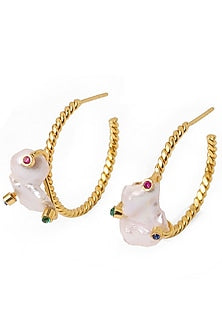 Gold Plated Baroque Pearl Hoop Earrings