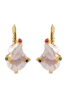 Gold Plated Baroque Pearl Hoop Earrings
