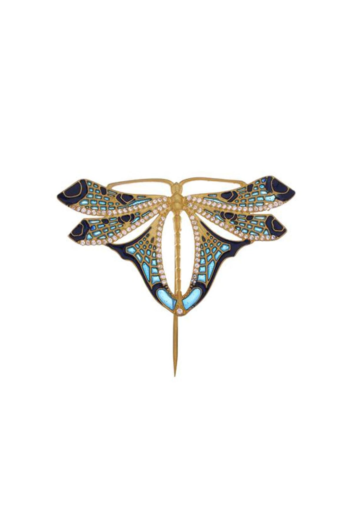 Gold Plated Rhodium Finish Blue & Gold Brass Handcrafted Butterfly Brooch