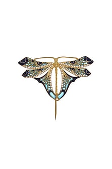 Gold Plated Rhodium Finish Blue & Gold Brass Handcrafted Butterfly Brooch