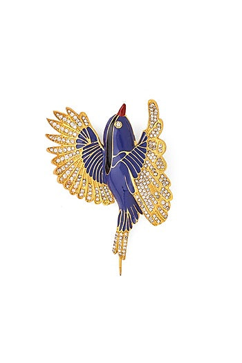 Blue & Gold Brass Handcrafted Hope Bird Brooch
