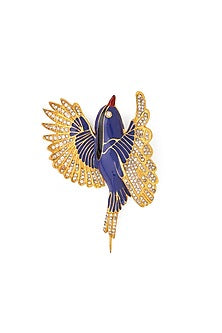 Blue & Gold Brass Handcrafted Hope Bird Brooch