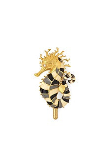 Black & White Brass Handcrafted Sea Horse Brooch