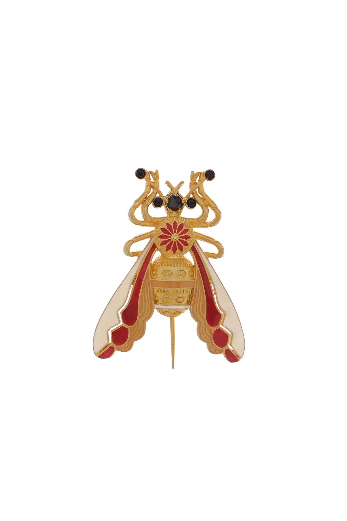 Gold Rhodium Plated Finish Red & White Ladybug Brass Brooch