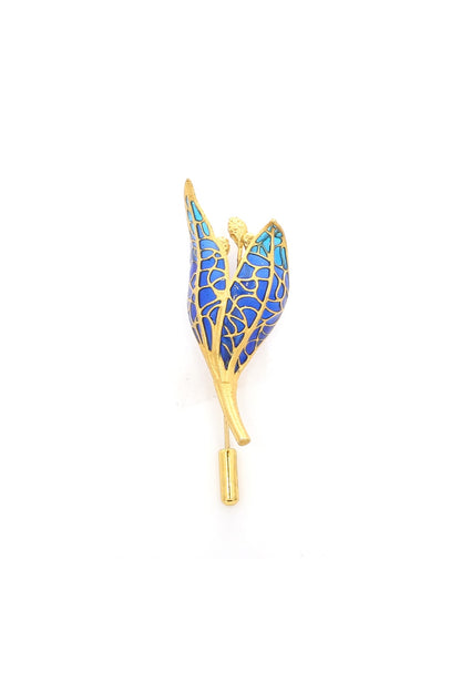 Blue & Gold Enamelled Brass Brooch