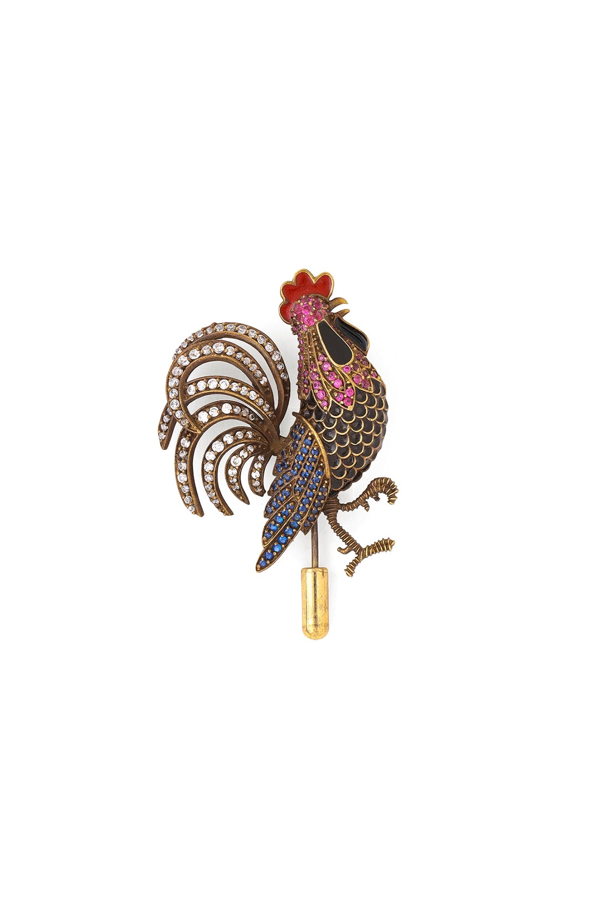 Multi-Colored Rooster Brass Brooch