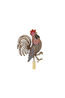 Multi-Colored Rooster Brass Brooch