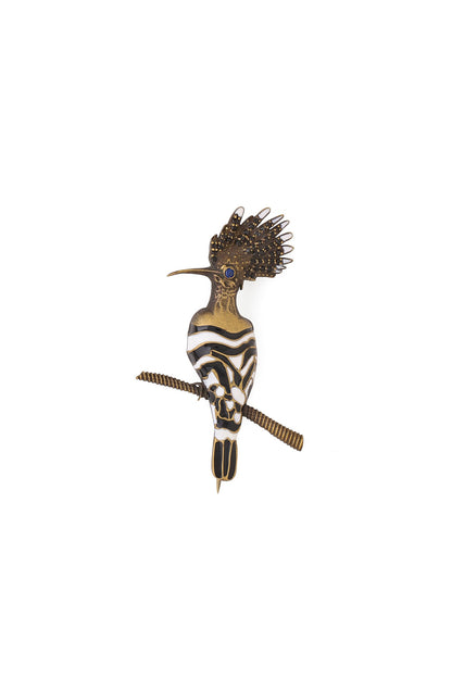 Multi-Colored Enamelled Tropical Bird Brass Brooch