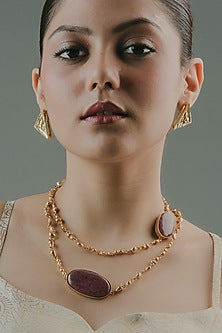 Gold Finish Pink Rhodonite Stone Layered Mala