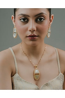 Gold Finish Shell Pearl Statement Earrings