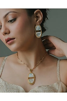 Gold Finish Shell Pearl Statement Earrings