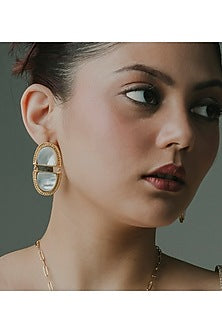Gold Finish Shell Pearl Statement Earrings
