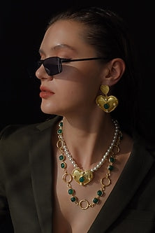 Gold Finish Green Pearl Necklace