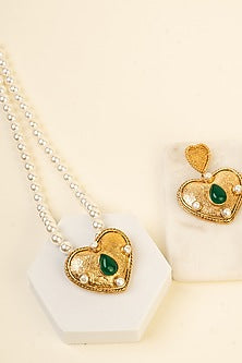 Gold Finish Green Pearl Necklace