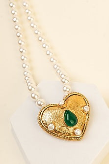 Gold Finish Green Pearl Necklace