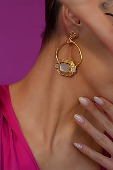 Gold Finish Quartz Dangler Earrings