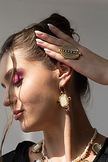 Gold Finish Shell Pearl Dangler Earrings